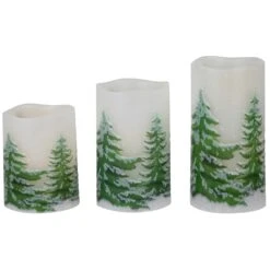 Northlight LED Flameless Frosted Pines Flickering Wax Pillar Christmas Candles - 6" - Set Of 3 White -Northlight 2306040706579383520