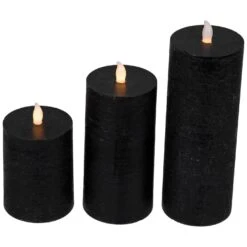 Northlight Black LED Flameless Flickering Wax Pillar Halloween Candles - 8" - Set Of 3 -Northlight 2306040707065922784
