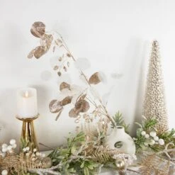 Northlight Glittered Winter Leaves Artificial Christmas Spray - 32" - White And Gold 13 Northlight Glittered Winter Leaves Artificial Christmas Spray - 32" - White And Gold -Northlight 2306040707585819872