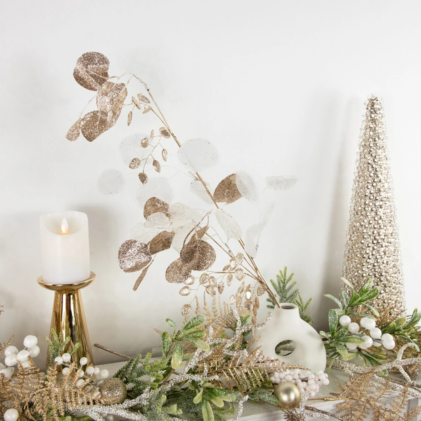 Northlight Glittered Winter Leaves Artificial Christmas Spray - 32" - White And Gold 6 Northlight Glittered Winter Leaves Artificial Christmas Spray - 32" - White And Gold - Image 4