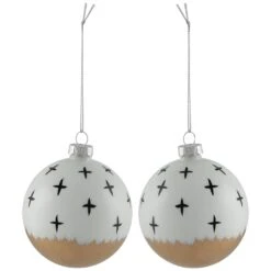 Northlight Abstract Glass Ball Christmas Ornaments - 3" (80mm) - White And Black - 6ct -Northlight 2306048321597572304
