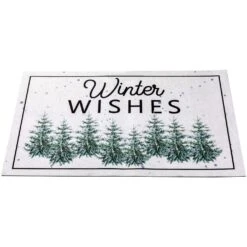 Northlight Pine Trees "Winter Wishes" Christmas Doormat 29" X 17" White