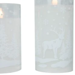 Northlight LED Flameless Flickering Snowy Woodland Glass Christmas Pillar Candles - 6" - Set Of 3 White -Northlight 2306056876862817504