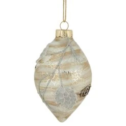 Northlight 5" Birch Wood And Glitter Pine Cones Glass Finial Christmas Ornament White -Northlight 2306056876892177632