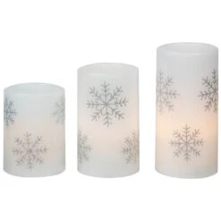 Northlight LED Flameless Flickering Wax Pillar Snowflake Christmas Candles - 6" - Set Of 3 White -Northlight 2306056877080921312