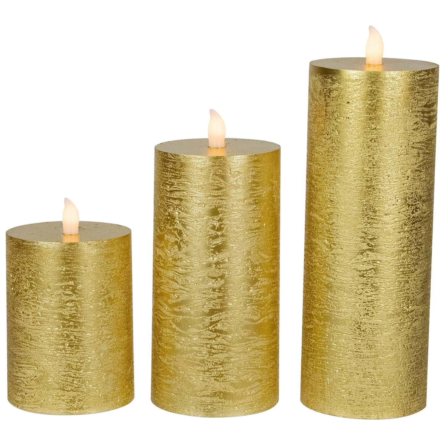 Northlight LED Flickering Flameless Pillar Christmas Candles - 8.75" - Gold - Set Of 3 4 Northlight LED Flickering Flameless Pillar Christmas Candles - 8.75" - Gold - Set Of 3 - Image 2