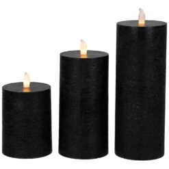Northlight Black LED Flameless Flickering Wax Pillar Halloween Candles - 8" - Set Of 3 -Northlight 2306062943460434144