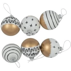 Northlight Abstract Glass Ball Christmas Ornaments - 3" (80mm) - White And Black - 6ct -Northlight 2306069172590052560
