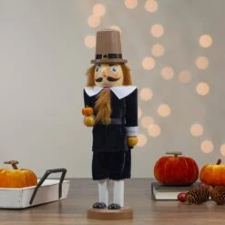 Northlight Pilgrim Man Wooden Fall Harvest Thanksgiving Nutcracker Decoration- 14" Brown -Northlight 2306096670727322592