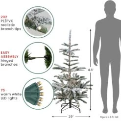 Northlight Real Touch™️ Pre-Lit Slim Flocked Nordmann Fir Artificial Christmas Tree - 4.5' - Warm Clear LED Lights Green -Northlight 2306096671822035936