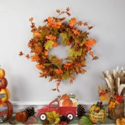 Northlight Gold Berries And Autumn Leaves Fall Harvest Artificial Twig Wreath - 22" - Unlit Orange 11 Northlight Gold Berries And Autumn Leaves Fall Harvest Artificial Twig Wreath - 22" - Unlit Orange -Northlight 2306112584575204320