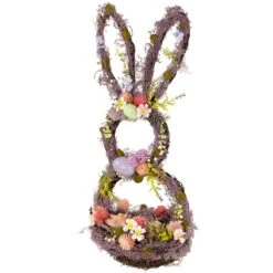 Northlight Floral Grapevine Bunny Shaped Easter Basket Decoration - 21" Purple -Northlight 2306121894476953616