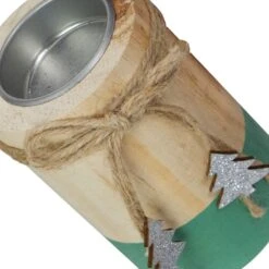 Northlight 4" Green And Natural Wood Christmas Tea Light Candle Holder Beige -Northlight 2306146959490635088