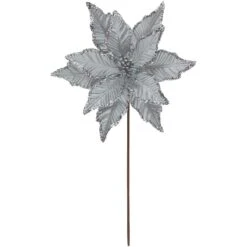 Northlight 25" Glittered Silver Poinsettia Christmas Stem Spray -Northlight 2306175070833772896 2