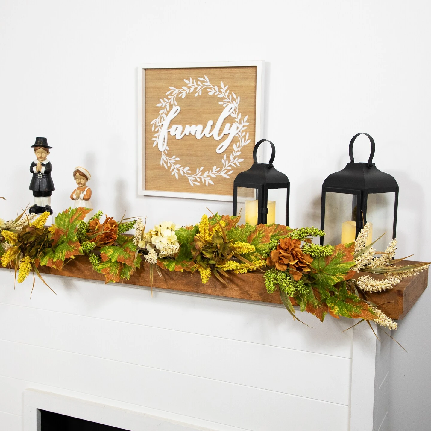 Northlight 5' X 10" Flowers With Wheat Artificial Fall Harvest Garland, Unlit Green 6 Northlight 5' X 10" Flowers With Wheat Artificial Fall Harvest Garland, Unlit Green - Image 4