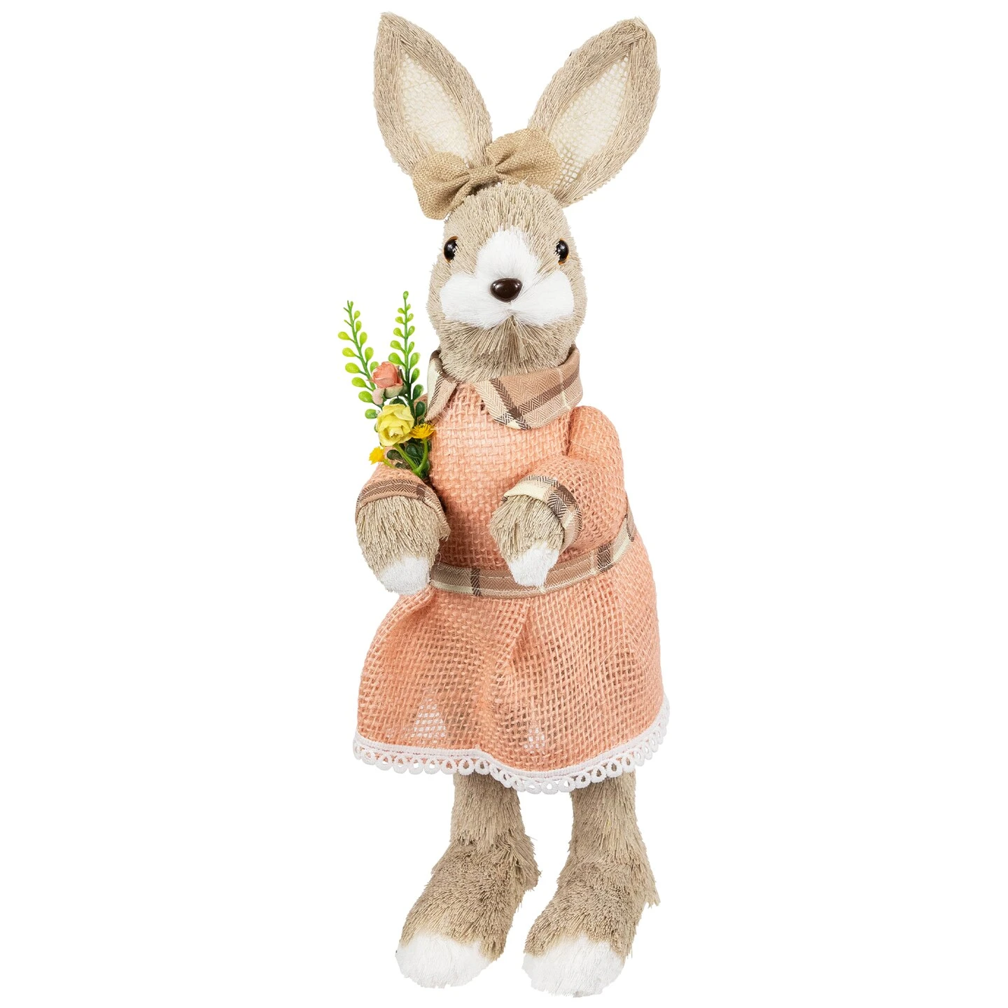 Northlight Rustic Girl Rabbit Easter Figure With Flowers - 15.25" - Beige 3 Northlight Rustic Girl Rabbit Easter Figure With Flowers - 15.25" - Beige