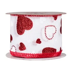 Northlight Glitter Hearts Valentine's Day Wired Craft Ribbon- 2.5" X 10 Yards - White And Red -Northlight 2306206003251417264
