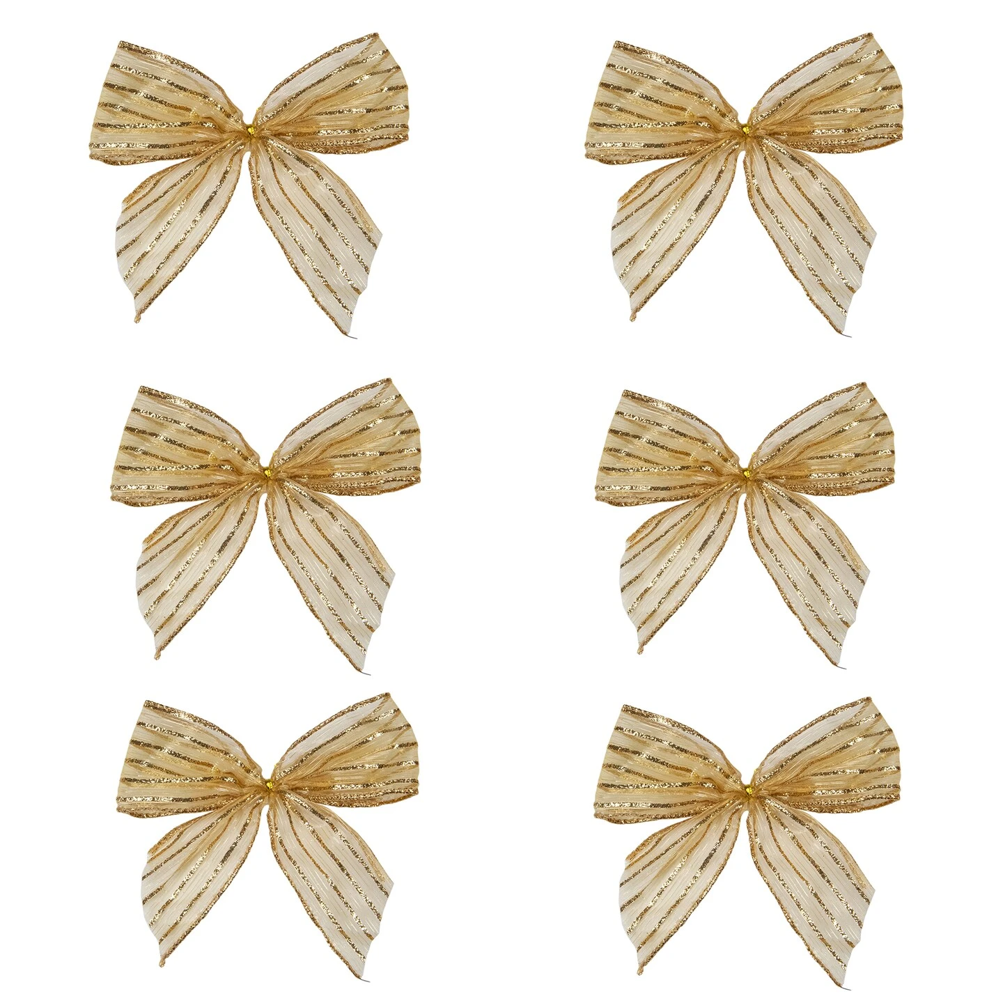 Northlight Glitter Striped 2-Loop Christmas Bow Decorations - 5.5" - Gold - Pack Of 6 4 Northlight Glitter Striped 2-Loop Christmas Bow Decorations - 5.5" - Gold - Pack Of 6 - Image 2