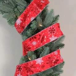 Northlight Metallic Red And White Snowflakes Wired Christmas Craft Ribbon 2.5" X 16 Yards -Northlight 2306206462701855392