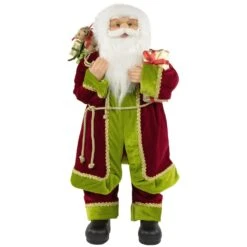 Northlight 24" Red And Bright Green Standing Santa With Presents Christmas Figure