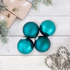 Northlight 4ct Turquoise Blue 2-Finish Glass Ball Christmas Ornaments 4" 11 Northlight 4ct Turquoise Blue 2-Finish Glass Ball Christmas Ornaments 4" -Northlight 2306206463637709472