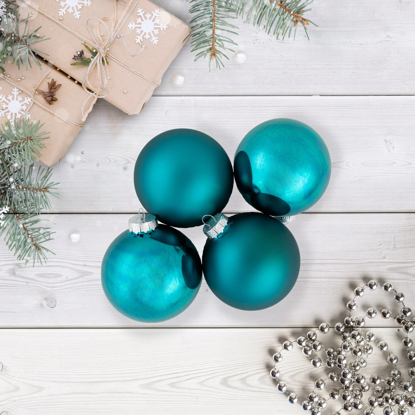 Northlight 4ct Turquoise Blue 2-Finish Glass Ball Christmas Ornaments 4" 5 Northlight 4ct Turquoise Blue 2-Finish Glass Ball Christmas Ornaments 4" - Image 3