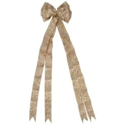 Northlight 48" X 10" Burlap And Gold Scroll 16 Loop Christmas Bow Decoration Brown -Northlight 2306206464090170016 2