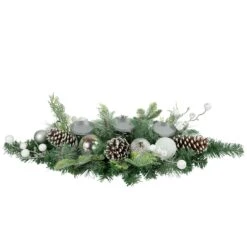 Northlight Pine And Berries Triple Candle Holder With Iridescent Christmas Ornaments - 32" Green -Northlight 2306206464343925408 1