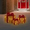 Northlight Set Of 3 Gold And Red Gift Boxes With Bows Lighted Christmas Outdoor Decorations -Northlight 2306207906264214352