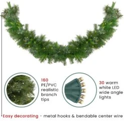 Northlight Pre-Lit Battery Operated Ashcroft Cashmere Pine Christmas Garland - 6' X 14"- Warm White LED Lights Green -Northlight 2306212617718971360