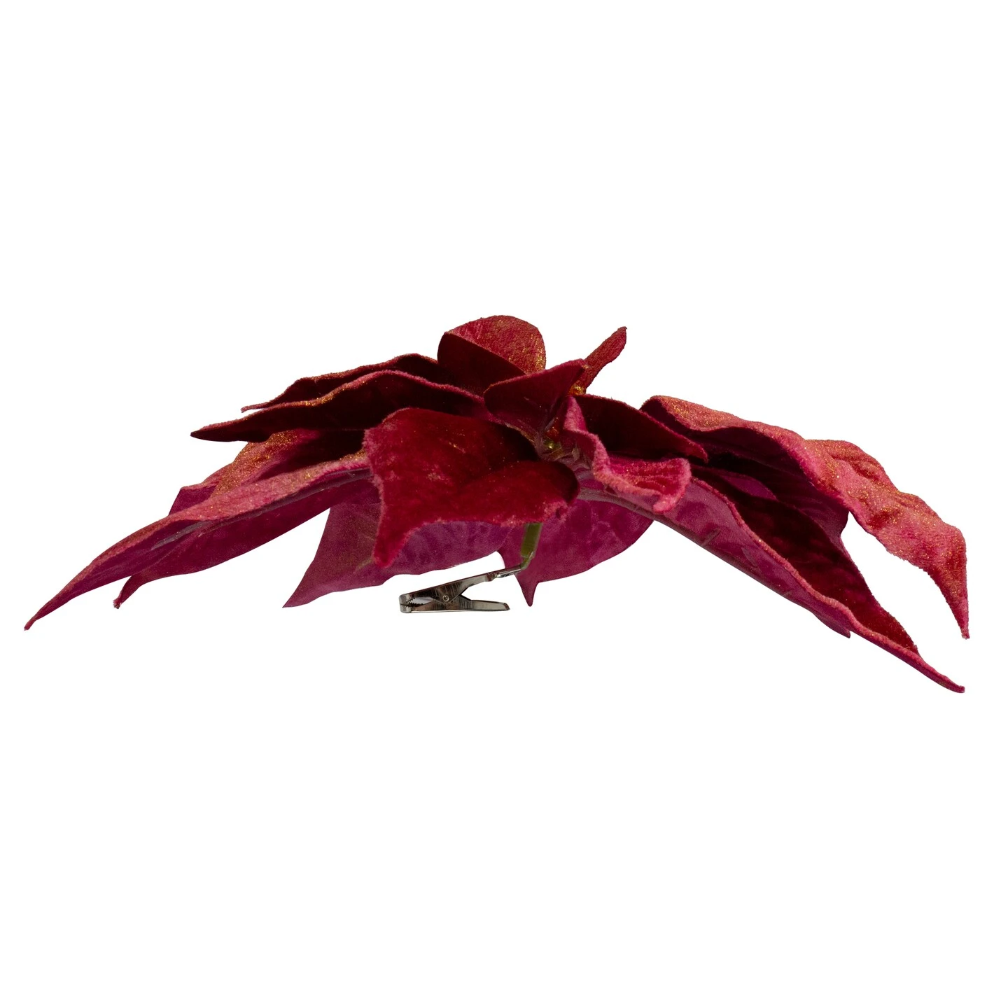 Northlight Artificial Poinsettia Christmas Floral Pick Clip-On Ornament - 9" - Red 5 Northlight Artificial Poinsettia Christmas Floral Pick Clip-On Ornament - 9" - Red - Image 3