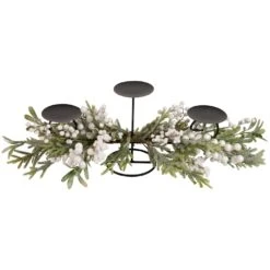 Northlight Frosted Mixed Foliage And Berries Christmas Triple Pillar Candle Holder - 26" Black 11 Northlight Frosted Mixed Foliage And Berries Christmas Triple Pillar Candle Holder - 26" Black -Northlight 2306223301026767520