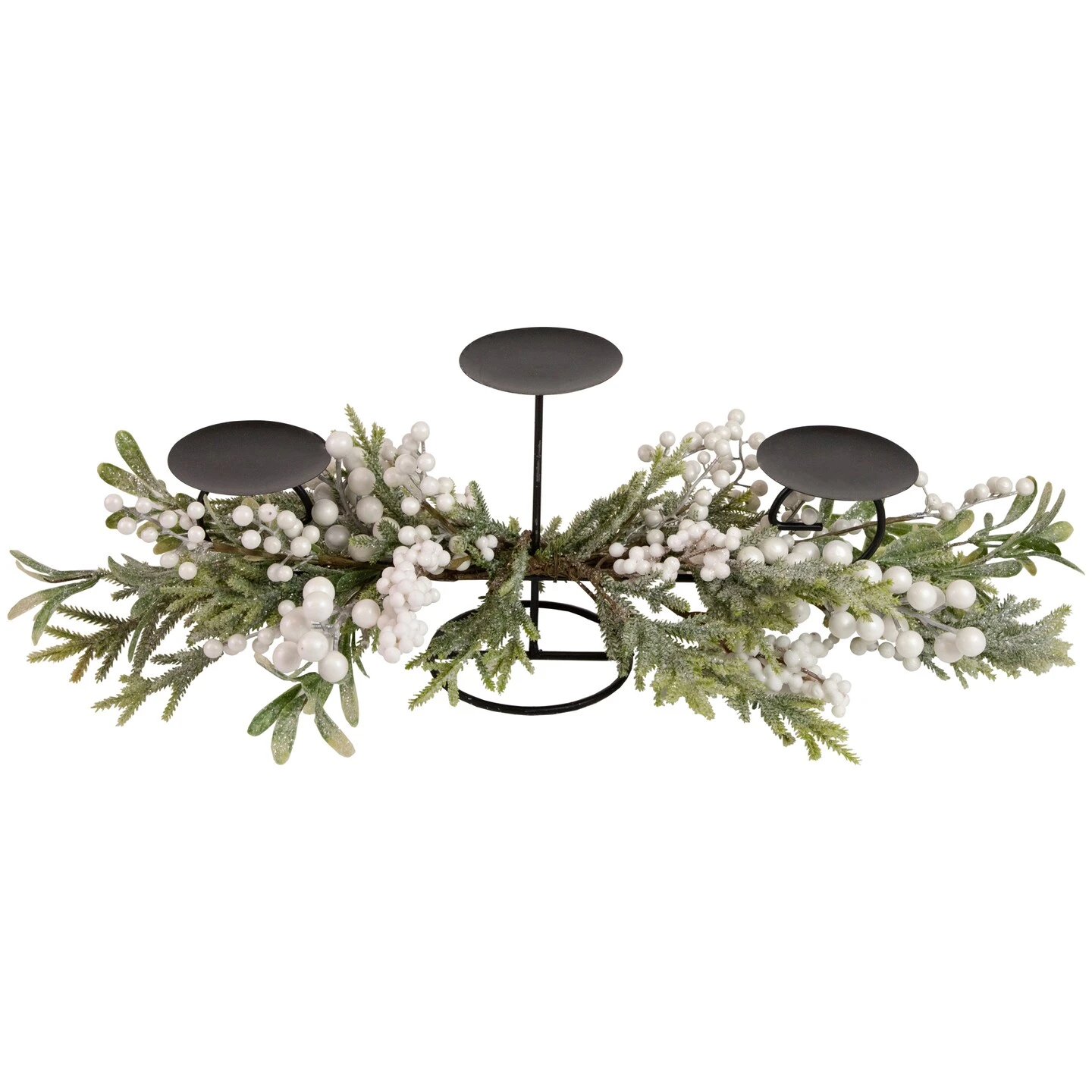 Northlight Frosted Mixed Foliage And Berries Christmas Triple Pillar Candle Holder - 26" Black 5 Northlight Frosted Mixed Foliage And Berries Christmas Triple Pillar Candle Holder - 26" Black - Image 3