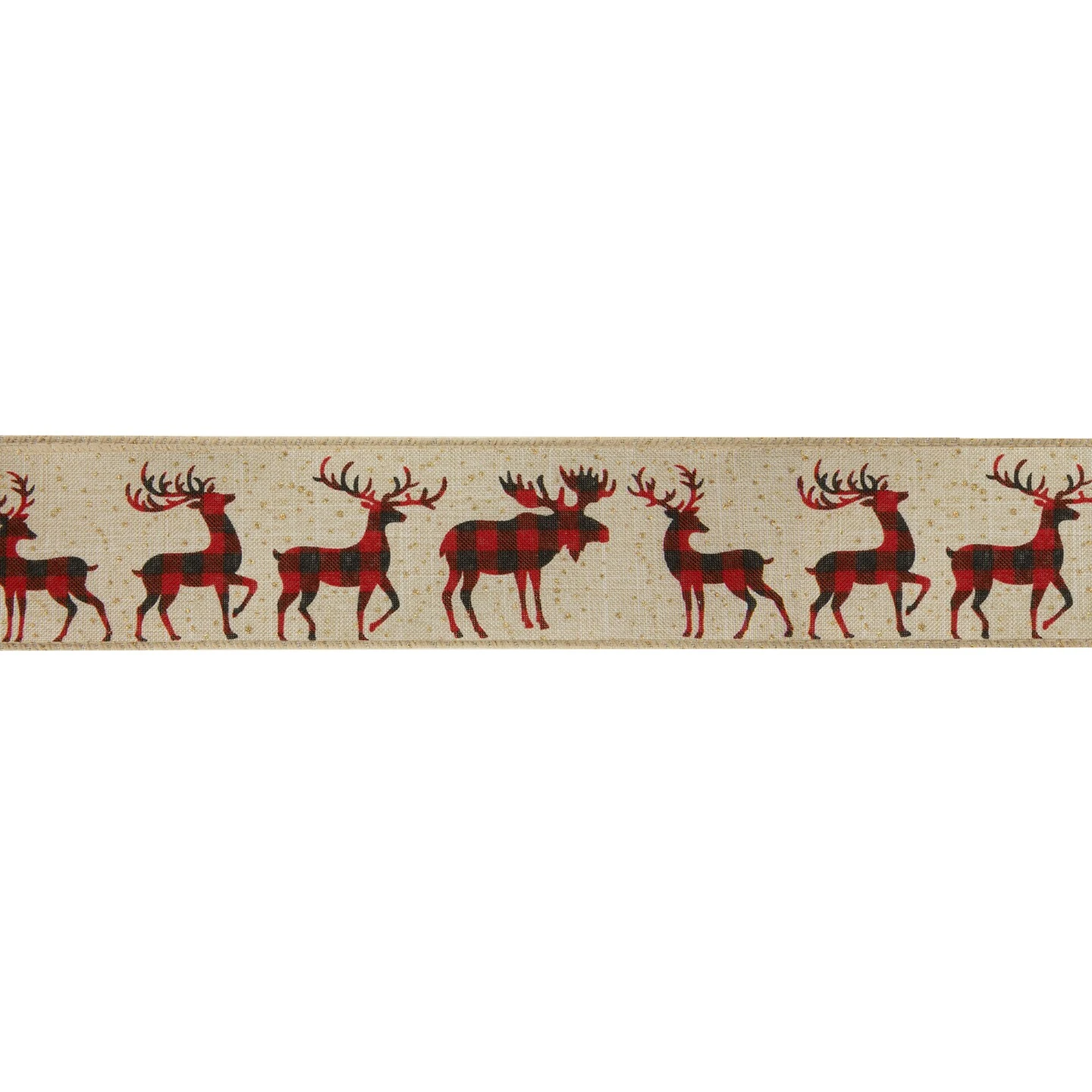Northlight Beige And Red Plaid Buffalo With Reindeer Christmas Wired Craft Ribbon 2.5" X 16 Yards 4 Northlight Beige And Red Plaid Buffalo With Reindeer Christmas Wired Craft Ribbon 2.5" X 16 Yards - Image 2