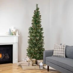 Northlight 7' Pre-Lit Yorkshire Pine Pencil Artificial Christmas Tree, Clear Lights Green 12 Northlight 7' Pre-Lit Yorkshire Pine Pencil Artificial Christmas Tree, Clear Lights Green -Northlight 2306223301160985248