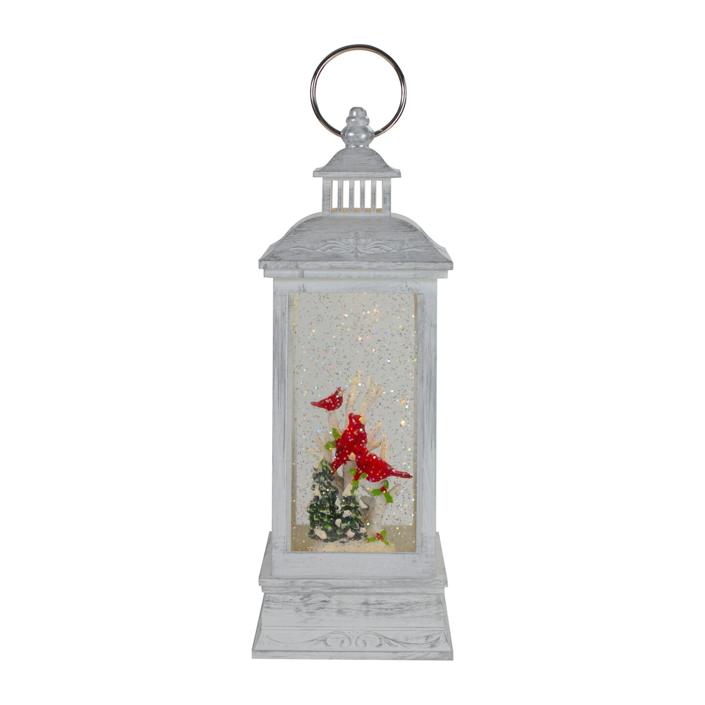 Northlight Brushed Christmas Cardinals Snow Globe Lantern - 11" - White And Silver 3 Northlight Brushed Christmas Cardinals Snow Globe Lantern - 11" - White And Silver