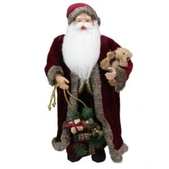 Northlight 24" Burgundy Santa Claus With Teddy Bear Christmas Figure Red