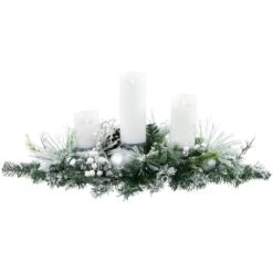 Northlight Flocked Pine Triple Candle Holder With Iridescent Christmas Ornaments - 30" White -Northlight 2306223301421032096 1