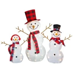 Northlight Lighted Tinsel Snowmen Family Christmas Outdoor Decorations - Clear Lights - Set Of 3 White