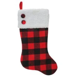 Northlight 23" Black And Red Rustic Buffalo Plaid Christmas Stocking