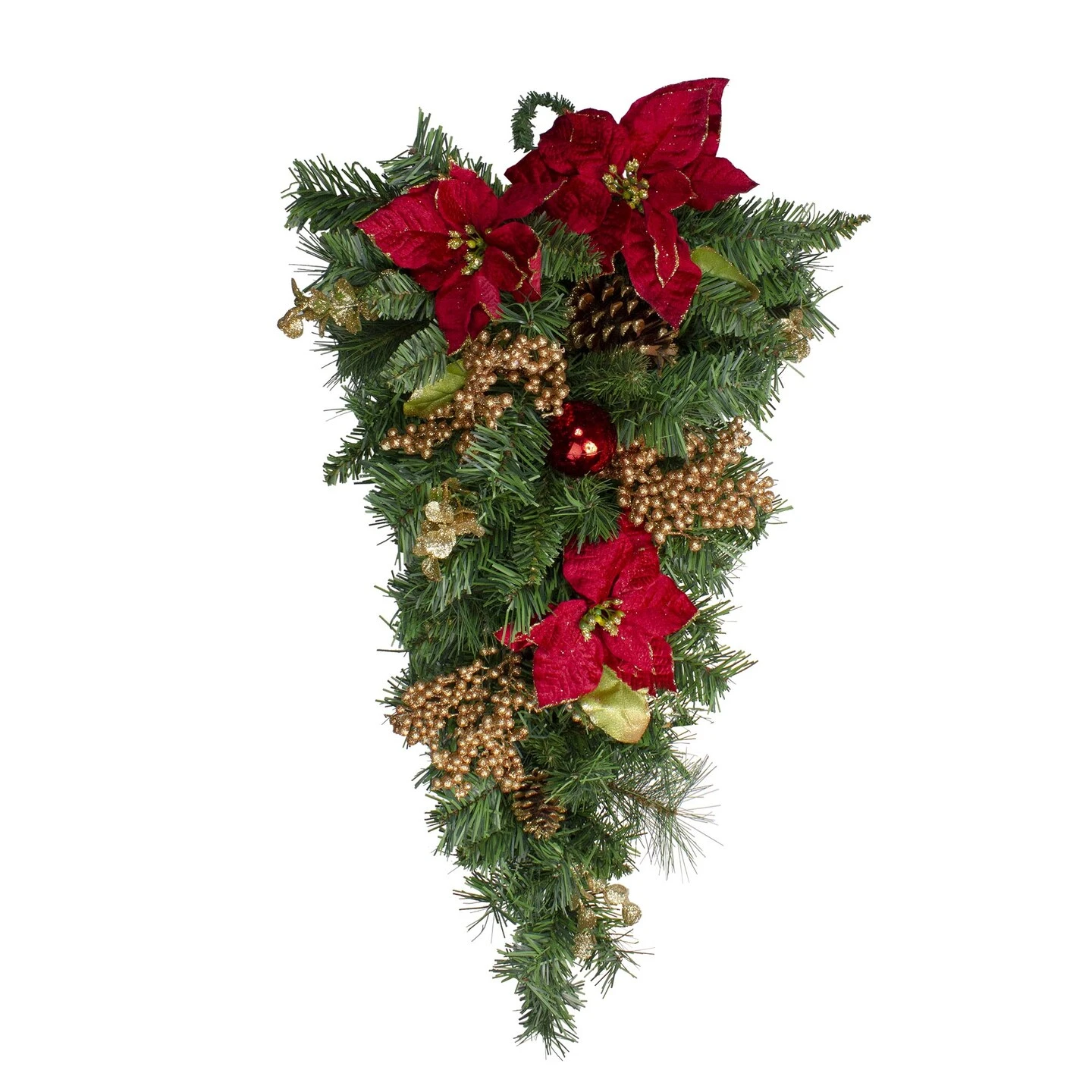 Northlight Pine, Pinecone And Poinsettias Artificial Christmas Teardrop Swag - 32" - Unlit Green 3 Northlight Pine, Pinecone And Poinsettias Artificial Christmas Teardrop Swag - 32" - Unlit Green