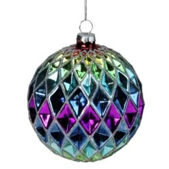 Northlight Glittered Harlequin Christmas Glass Ball Ornament - 3.75" - Rainbow Multi -Northlight 2306223302043886240 2