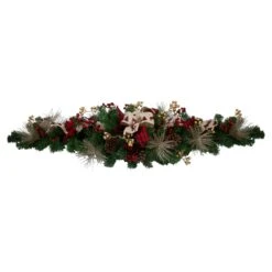 Northlight 52" Berries And Bows Artificial Christmas Swag - Unlit Green -Northlight 2306223302148743840