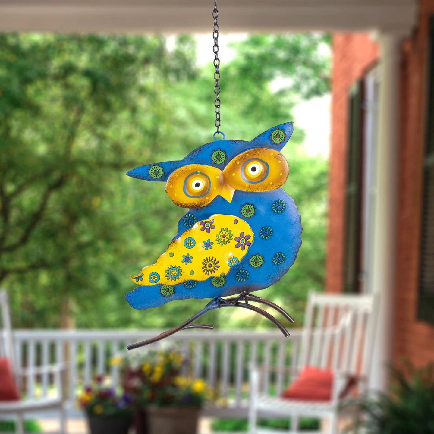 Northlight 7.75" Blue And Yellow Metal Owl Outdoor Wall Hanging 5 Northlight 7.75" Blue And Yellow Metal Owl Outdoor Wall Hanging - Image 3