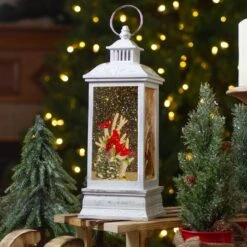 Northlight Brushed Christmas Cardinals Snow Globe Lantern - 11" - White And Silver 11 Northlight Brushed Christmas Cardinals Snow Globe Lantern - 11" - White And Silver -Northlight 2306223302350070432