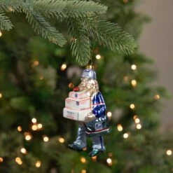 Northlight Busy Santa USPS "Priority Mail" Carrier Glass Christmas Ornament - 6" - Blue -Northlight 2306223302624797344