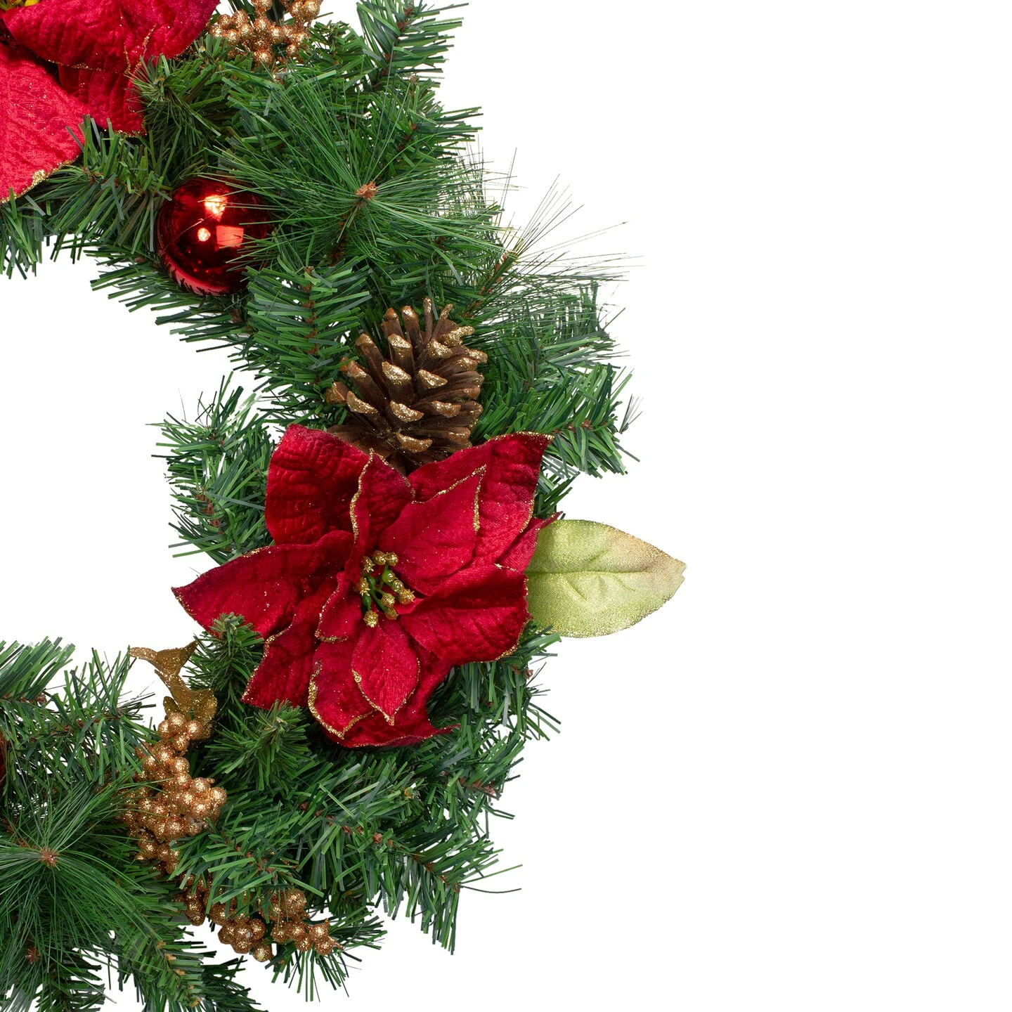 Northlight Pine, Pinecone And Poinsettias Artificial Christmas Wreath - 24" - Unlit Green 6 Northlight Pine, Pinecone And Poinsettias Artificial Christmas Wreath - 24" - Unlit Green - Image 4