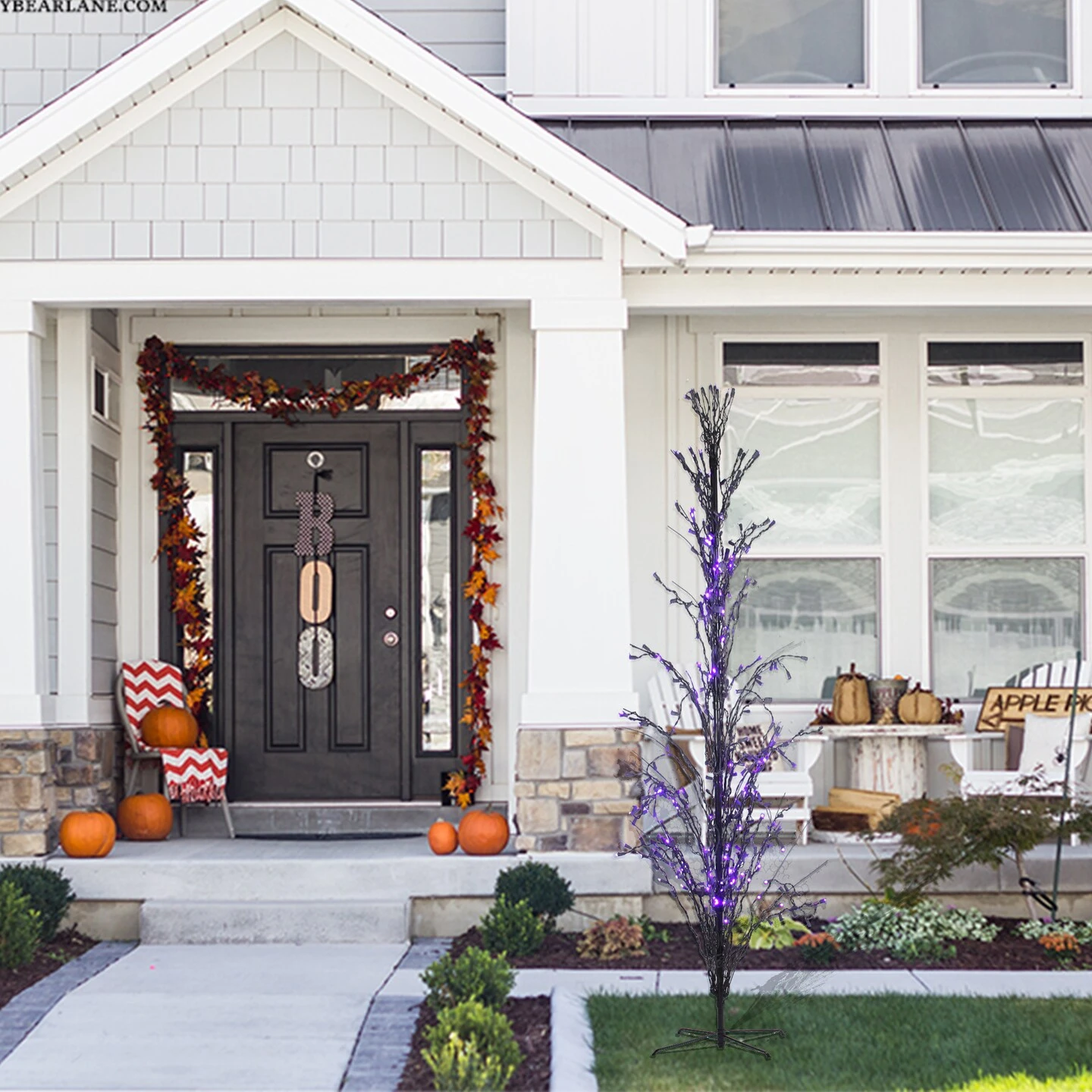 Northlight Pre-Lit Cascade Outdoor Halloween Twig Tree - 6' - Purple Lights Black 6 Northlight Pre-Lit Cascade Outdoor Halloween Twig Tree - 6' - Purple Lights Black - Image 4