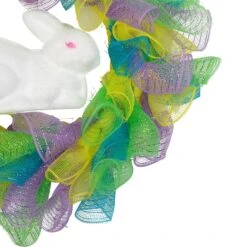 Northlight Pastel Deco Mesh Ribbon Easter Bunny Wreath - 24" Yellow -Northlight 2306259235218544592