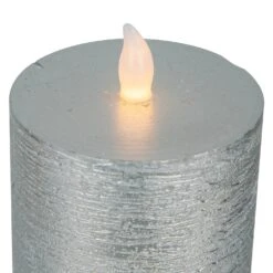 Northlight Flameless Flickering LED Wax Pillar Candles - 8" - Brushed Silver - Set Of 3 -Northlight 2306267878623626464